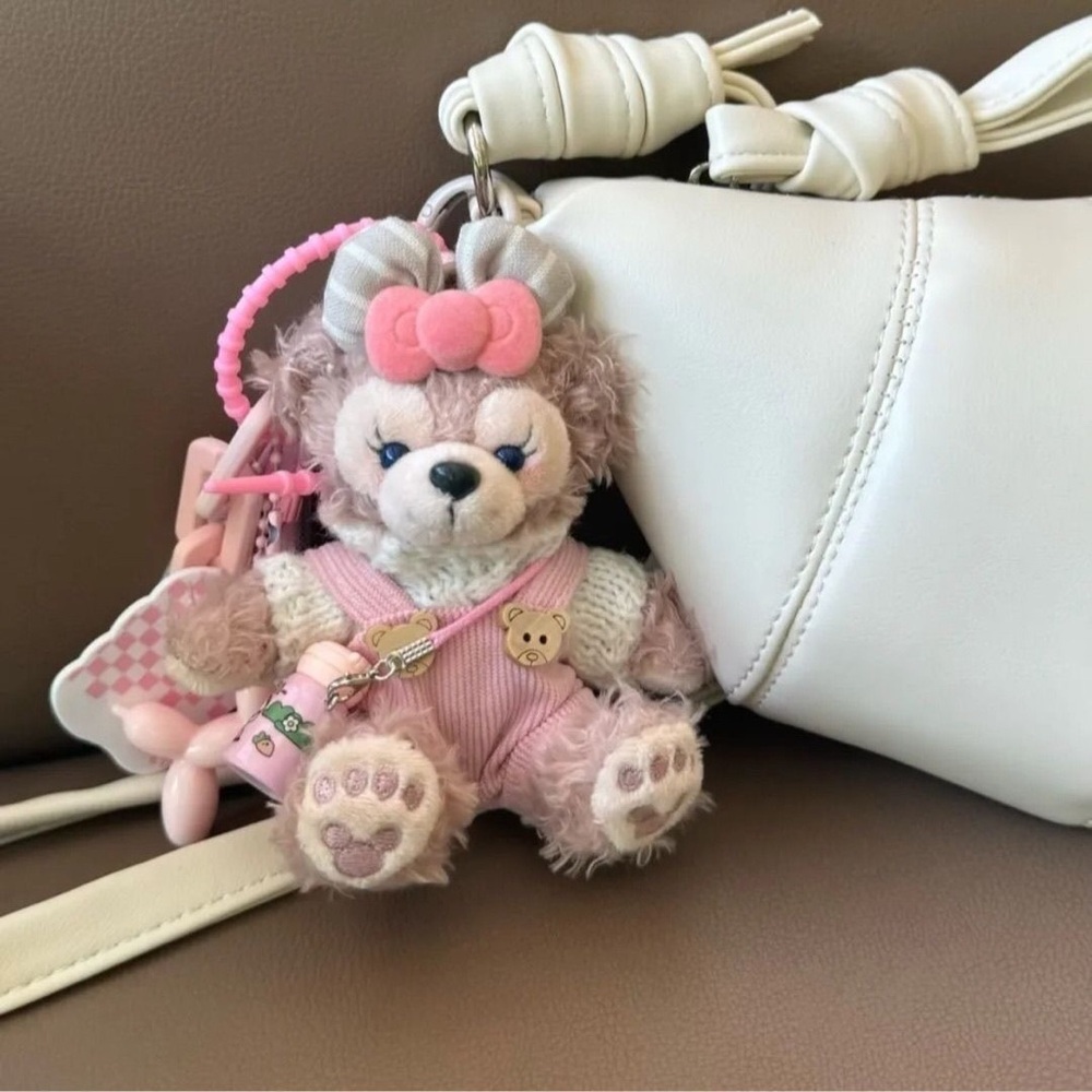 Gray and Pink Plush Bag Charm with Bow